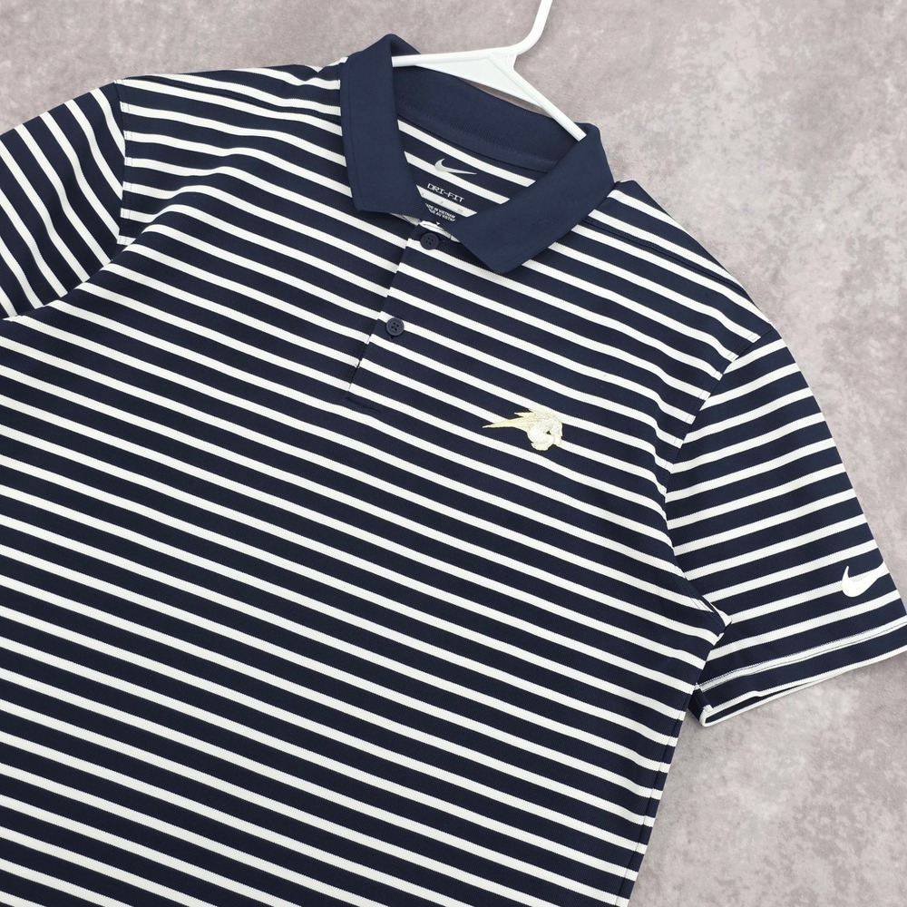 Nike Performance Polo Shirt Mens Small Dri-FIT Navy White Striped Short Sleeve